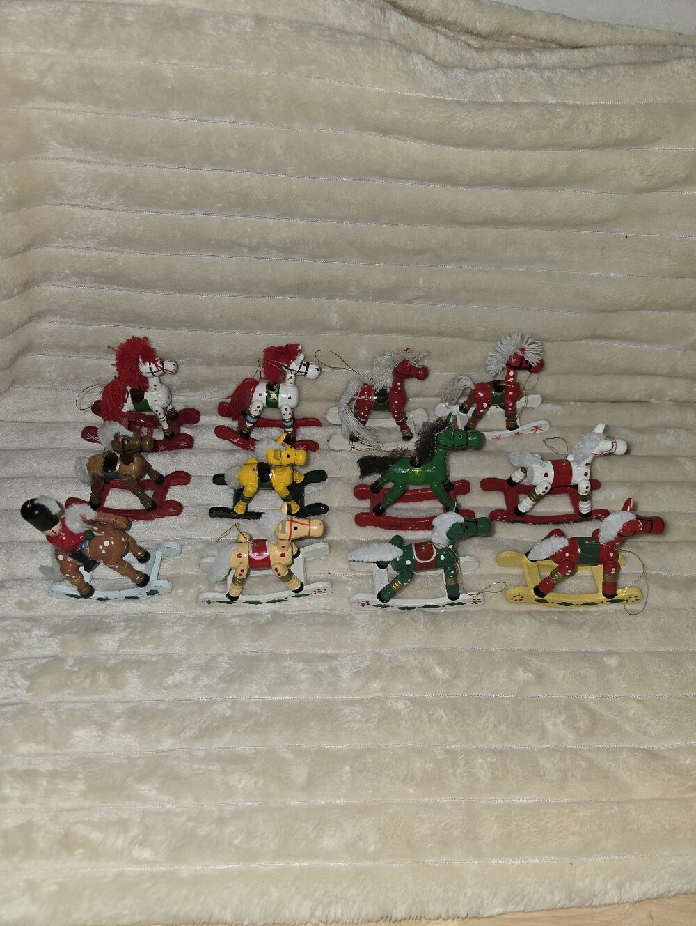 12 Vintage wooden Rocking Horse Christmas Ornaments